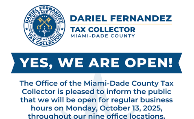 Miami Dade County Tax Collector Dariel Fernandez Announces Offices Will Remain Open on Columbus Day, Monday, October 13, 2025