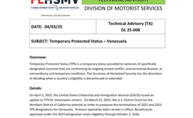 Statement from Miami-Dade County Tax Collector Dariel Fernandez on TPS Continuation and Resumption of Driver License Services for Venezuelan Nationals