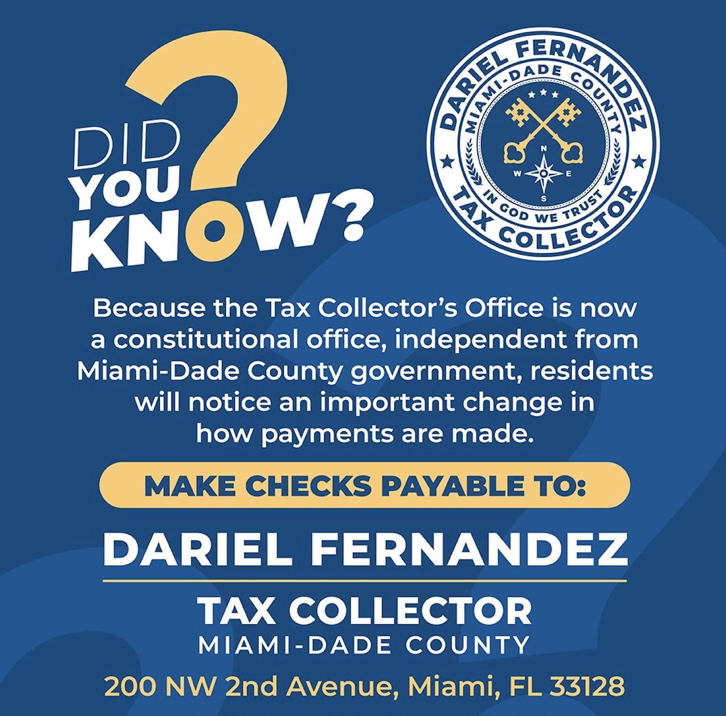 Tax Collector Dariel Fernandez Clarifies Property Tax Payment Procedures for Miami-Dade Residents