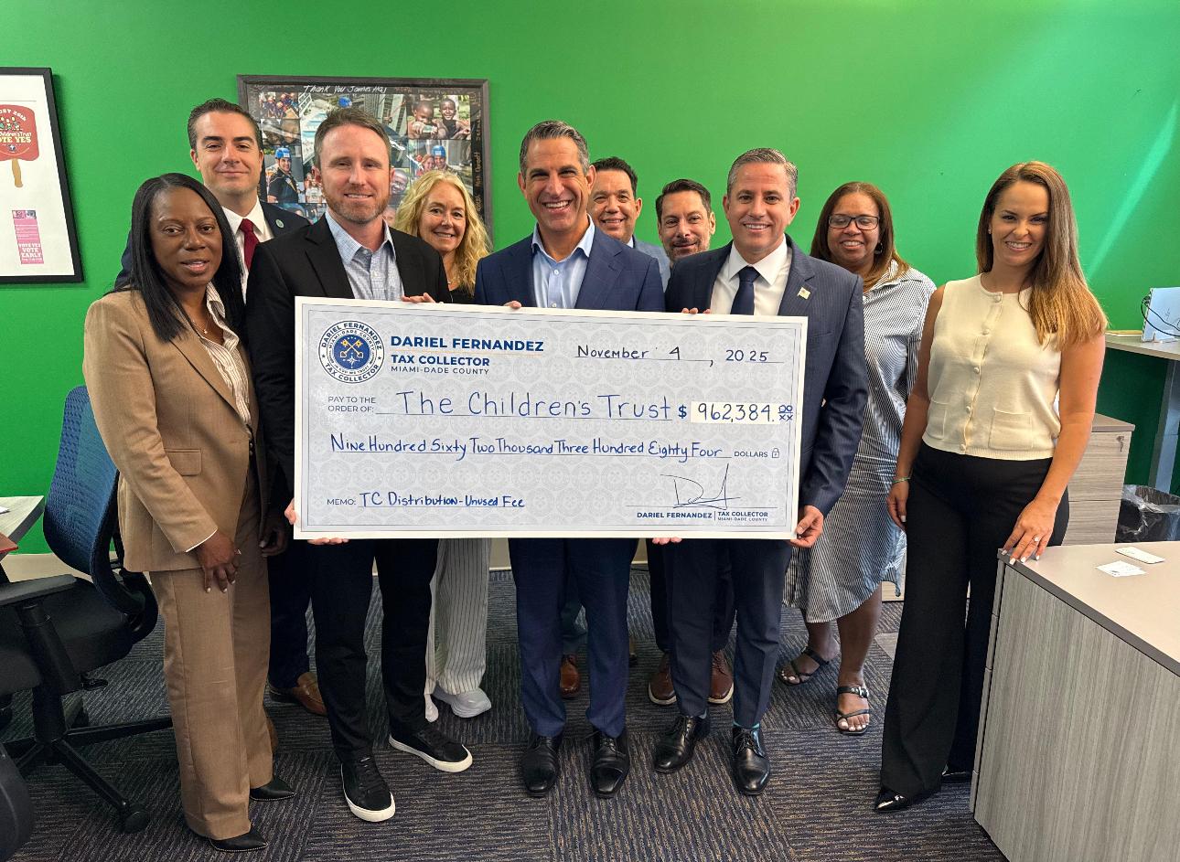 Tax Collector Dariel Fernandez Announces Return of Nearly $1 Million in Unused Fees to The Children’s Trust to Support Miami-Dade’s Children and Families