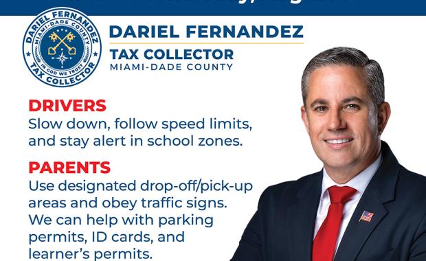 El Recaudador de Impuestos del Condado de Miami-Dade, Dariel Fernandez, hace un llamado a la seguridad ante el regreso a clases