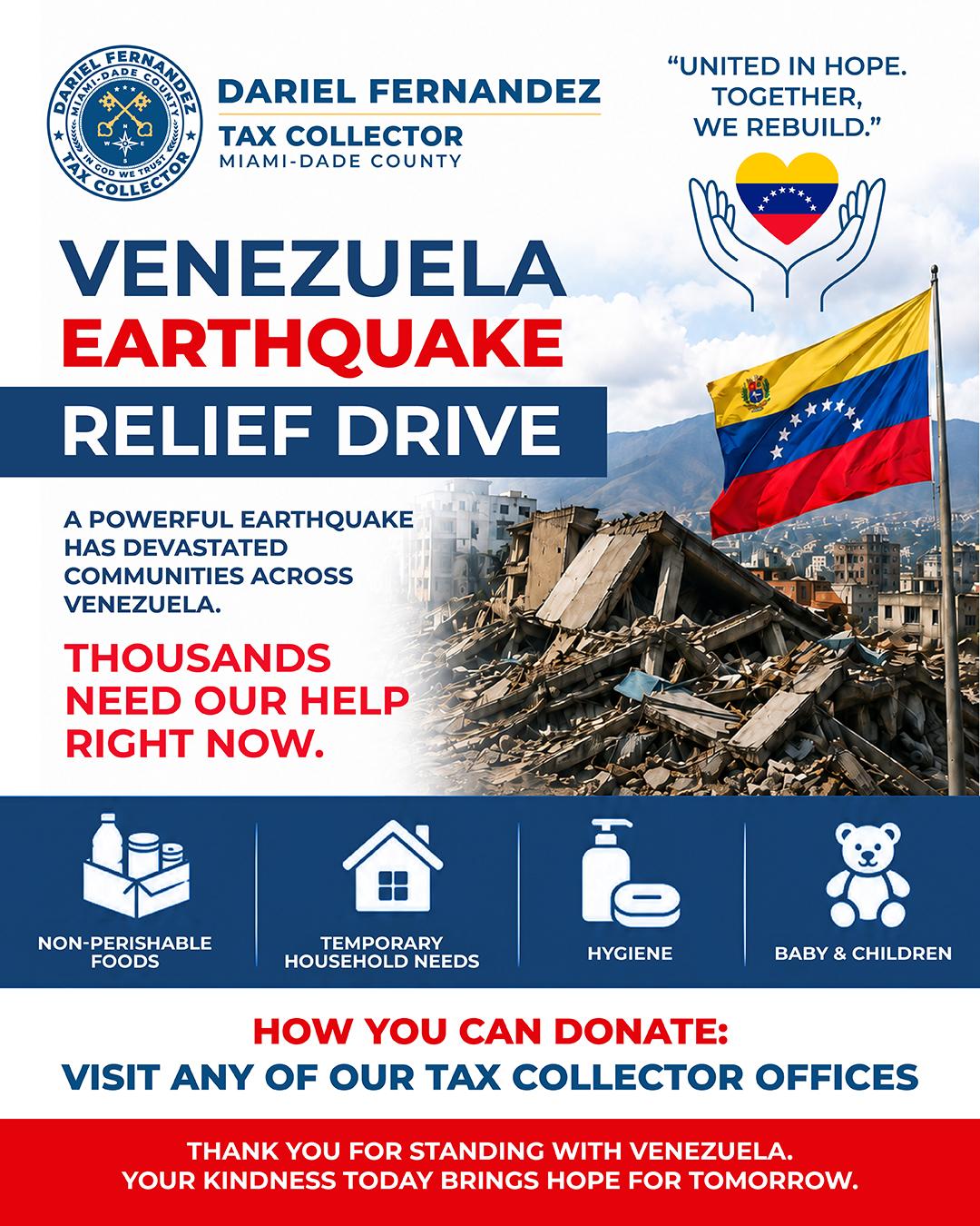 Miami-Dade County Tax Collector Dariel Fernandez Joins Relief Efforts for Earthquake Victims in Venezuela