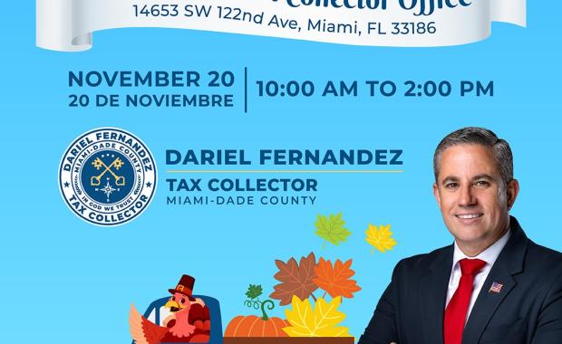 Recaudador de Impuestos Dariel Fernandez Invita a la Comunidad a la Entrega de Pavos de Thanksgiving en la Oficina de Coral Reef
